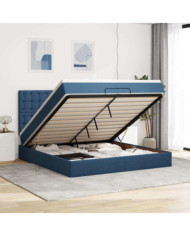  Cadre de lit ottoman avec matelas bleu 200x200cm tissu | Mobilier & Déco