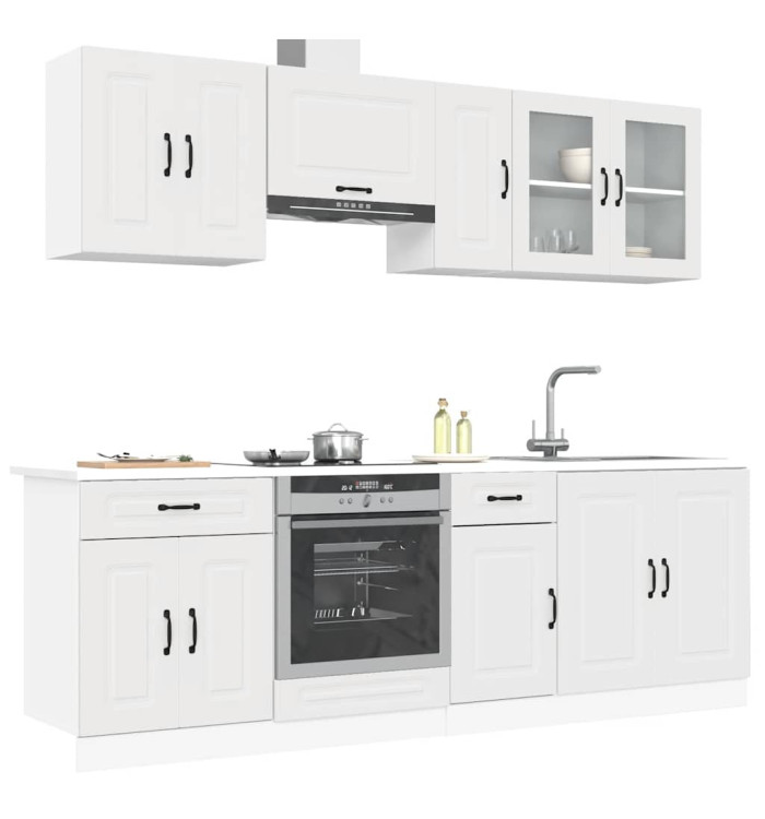 Ensemble d'armoires cuisine 8pcs Kalmar blanc bois d'ingénierie | Mobilier & Déco