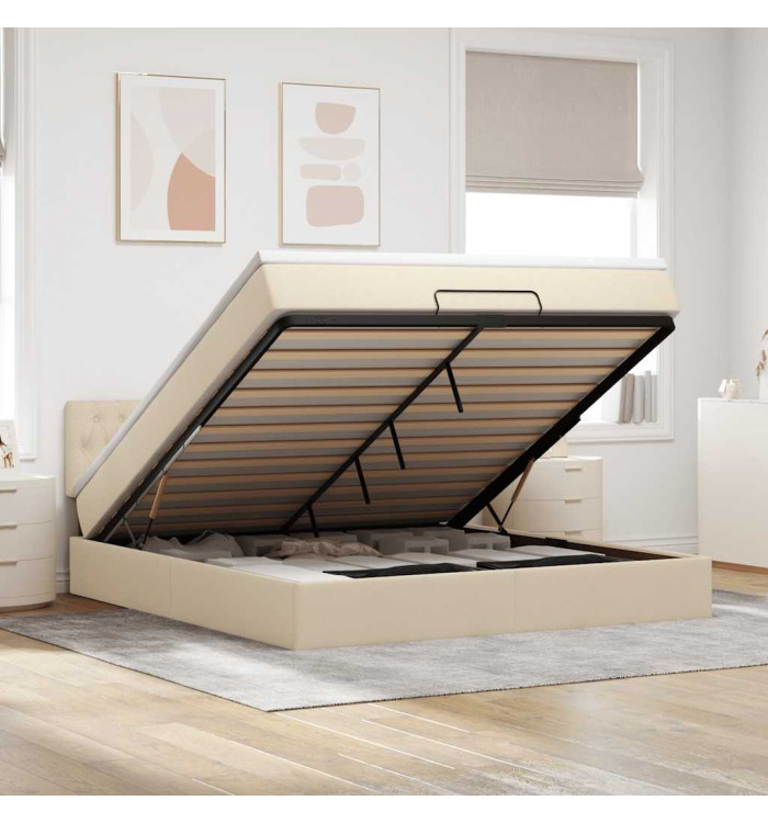  Cadre de lit ottoman avec matelas crème 180x200 cm tissu | Mobilier & Déco