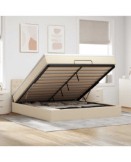  Cadre de lit ottoman avec matelas crème 180x200 cm tissu | Mobilier & Déco
