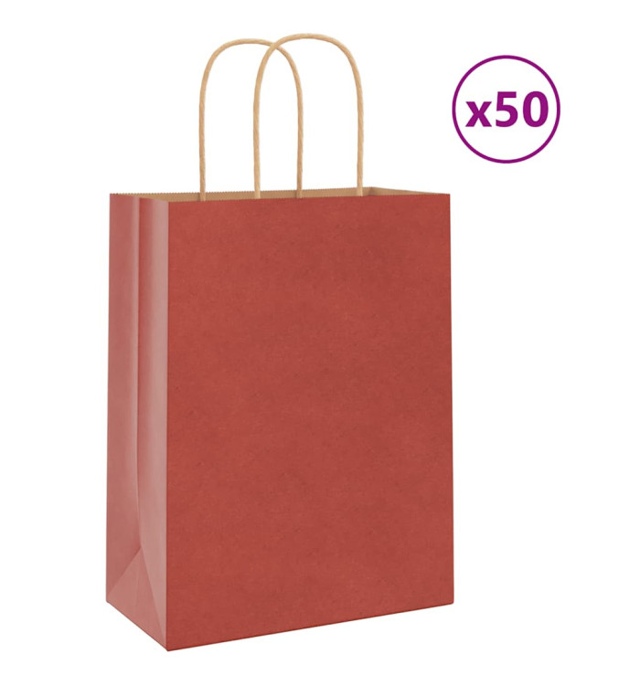Sacs en papier 50 pcs avec poignées rouge 21x11x28 cm | Mobilier & Déco