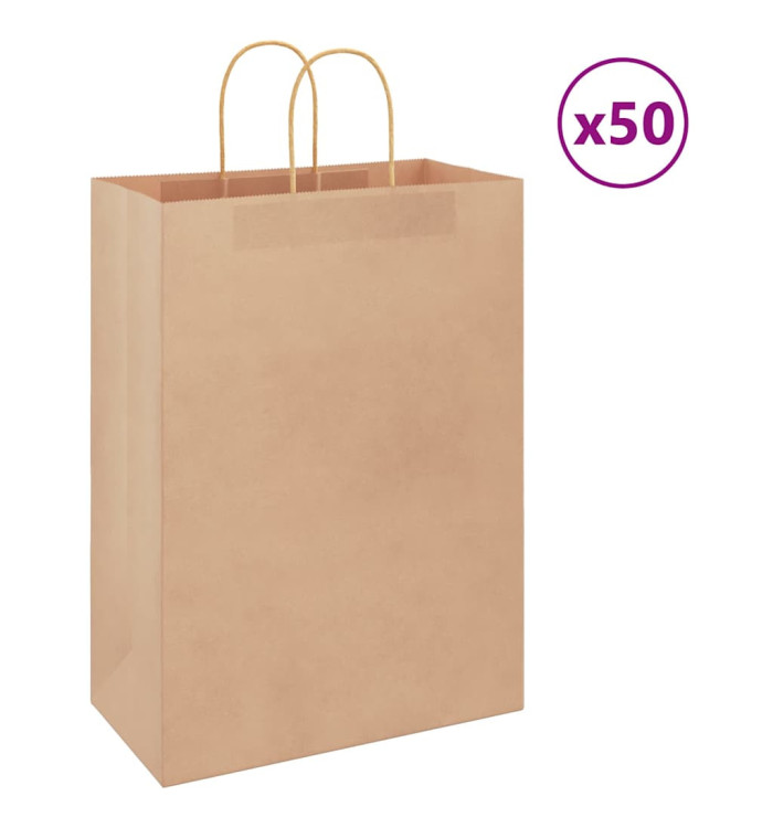 Sacs en papier 50 pcs avec poignées marron 32x17x44 cm | Mobilier & Déco