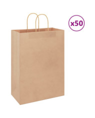 Sacs en papier 50 pcs avec poignées marron 32x17x44 cm | Mobilier & Déco