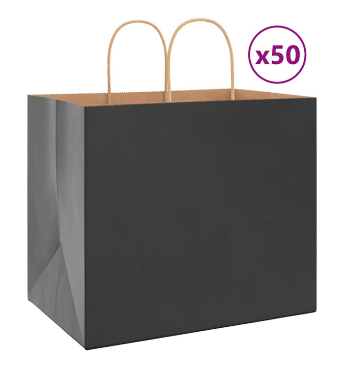 Sacs en papier 50 pcs avec poignées noir 32x22x28 cm | Mobilier & Déco