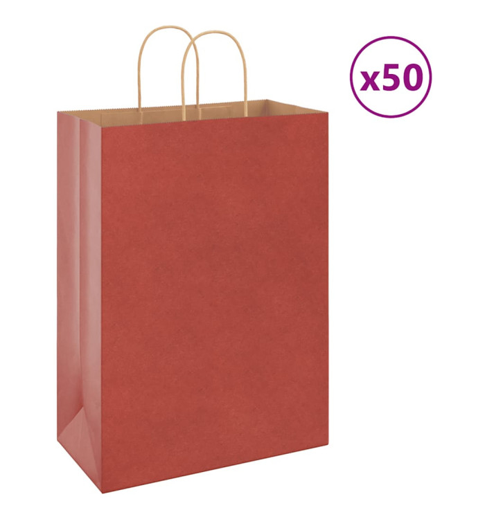 Sacs en papier 50 pcs avec poignées rouge 32x17x44 cm | Mobilier & Déco
