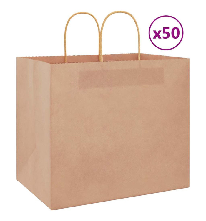 Sacs en papier 50 pcs avec poignées marron 32x22x28 cm | Mobilier & Déco
