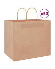 Sacs en papier 50 pcs avec poignées marron 32x22x28 cm | Mobilier & Déco
