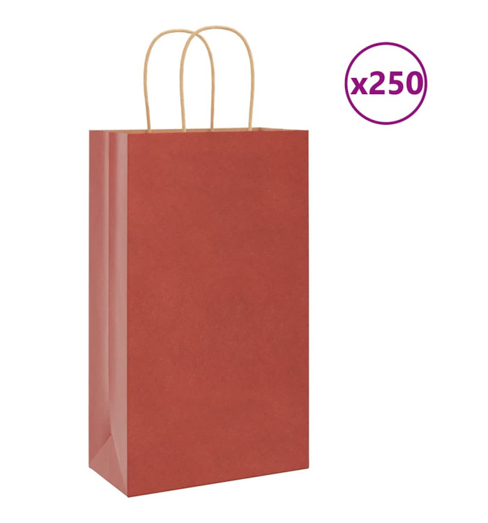 Sacs en papier 250 pcs avec poignées rouge 21x11x36 cm | Mobilier & Déco