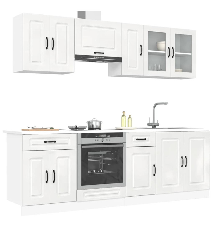 Ensemble d'armoires de cuisine 8 pcs Kalmar blanc brillant | Mobilier & Déco