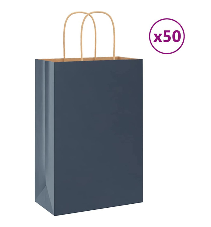 Sacs en papier 50 pcs avec poignées bleu 21x11x31 cm | Mobilier & Déco