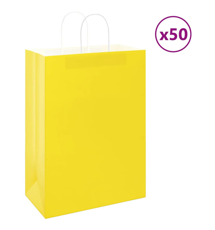 Sacs en papier 50 pcs avec poignées jaune 32x17x44 cm | Mobilier & Déco