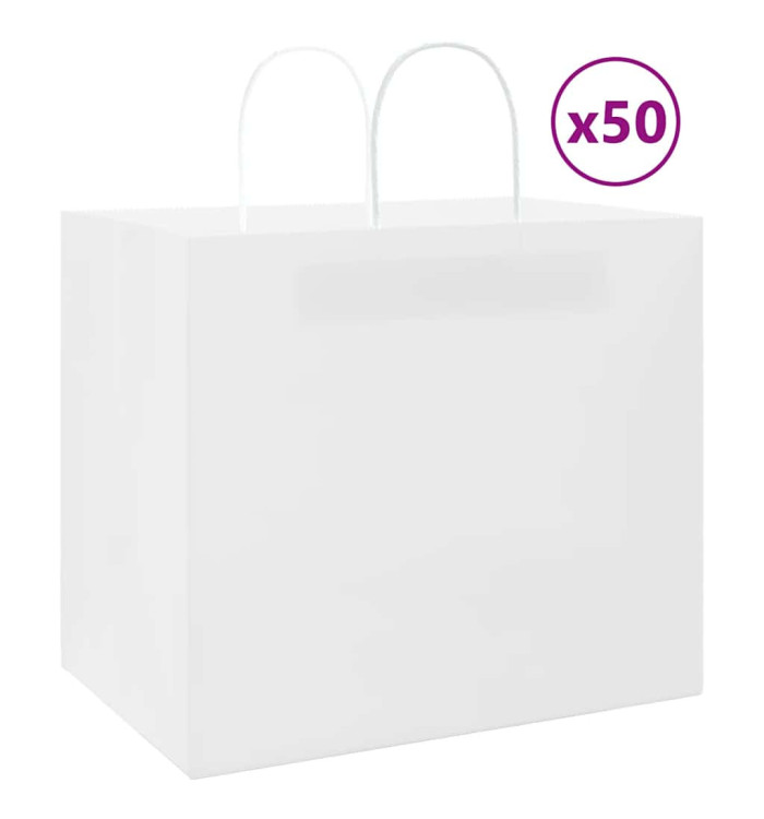 Sacs en papier 50 pcs avec poignées blanc 32x22x28 cm | Mobilier & Déco