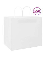 Sacs en papier 50 pcs avec poignées blanc 32x22x28 cm | Mobilier & Déco