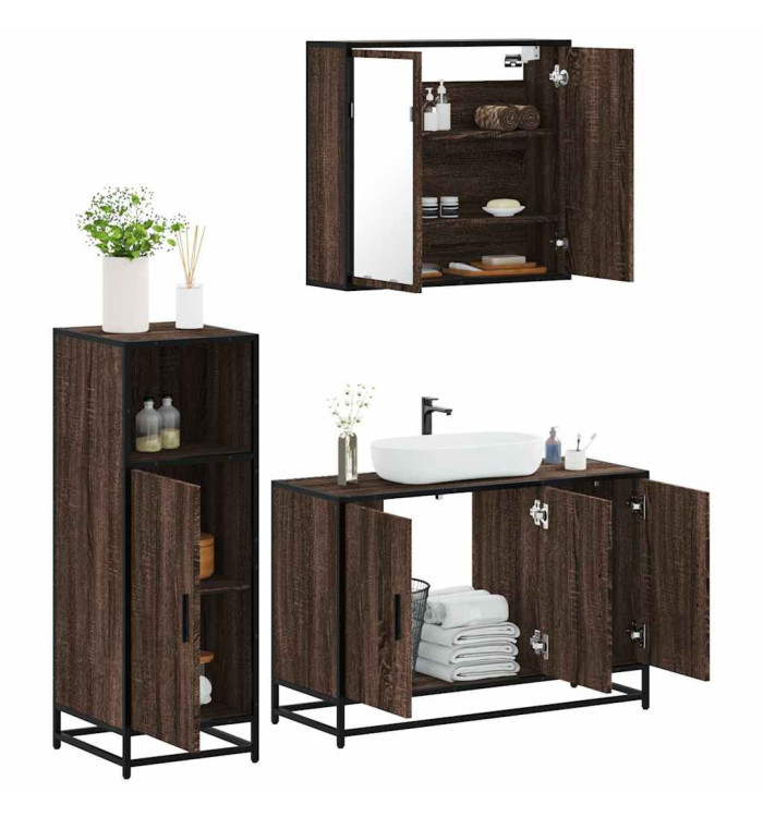 Ensemble de meubles de salle de bain 3 pcs Chêne marron | Mobilier & Déco