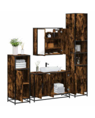 Ensemble meubles salle de bain 4 pcs chêne fumé bois ingénierie | Mobilier & Déco