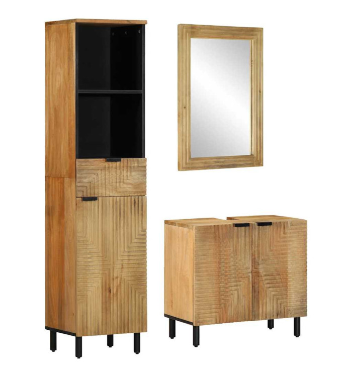 Ensemble de meubles de salle de bain 3 pcs marron | Mobilier & Déco