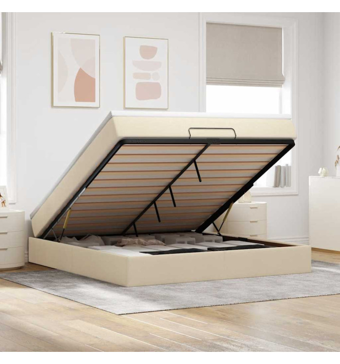  Cadre de lit ottoman avec matelas crème 160x200 cm tissu | Mobilier & Déco