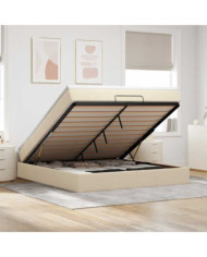  Cadre de lit ottoman avec matelas crème 160x200 cm tissu | Mobilier & Déco