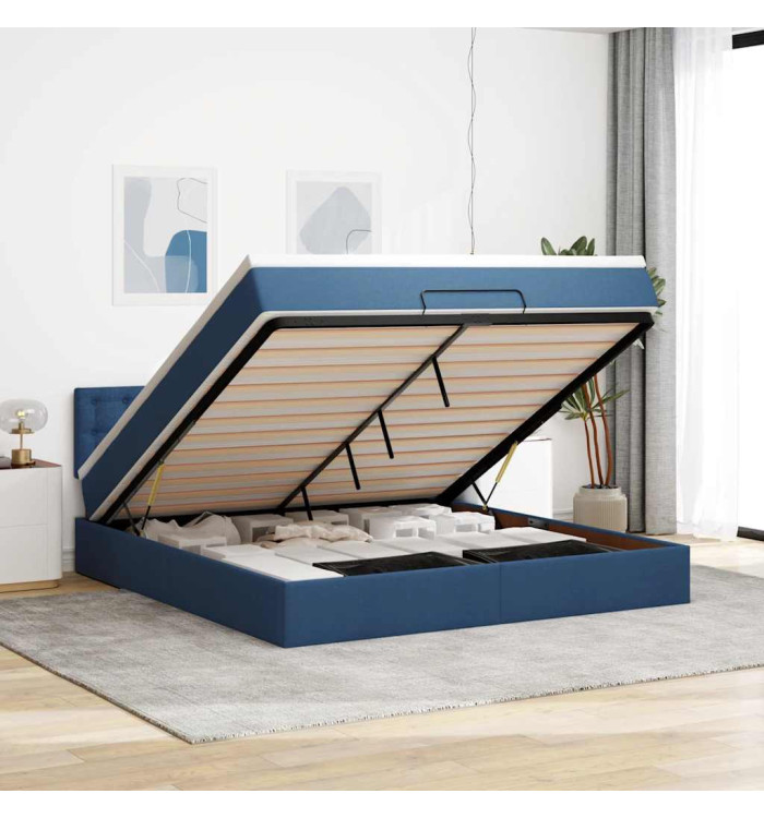  Cadre de lit ottoman avec matelas bleu 160x200 cm tissu | Mobilier & Déco