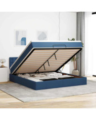  Cadre de lit ottoman avec matelas bleu 160x200 cm tissu | Mobilier & Déco