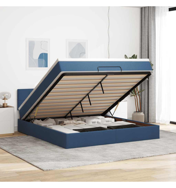  Cadre de lit ottoman avec matelas bleu 160x200 cm tissu | Mobilier & Déco