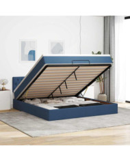  Cadre de lit ottoman avec matelas bleu 160x200 cm tissu | Mobilier & Déco