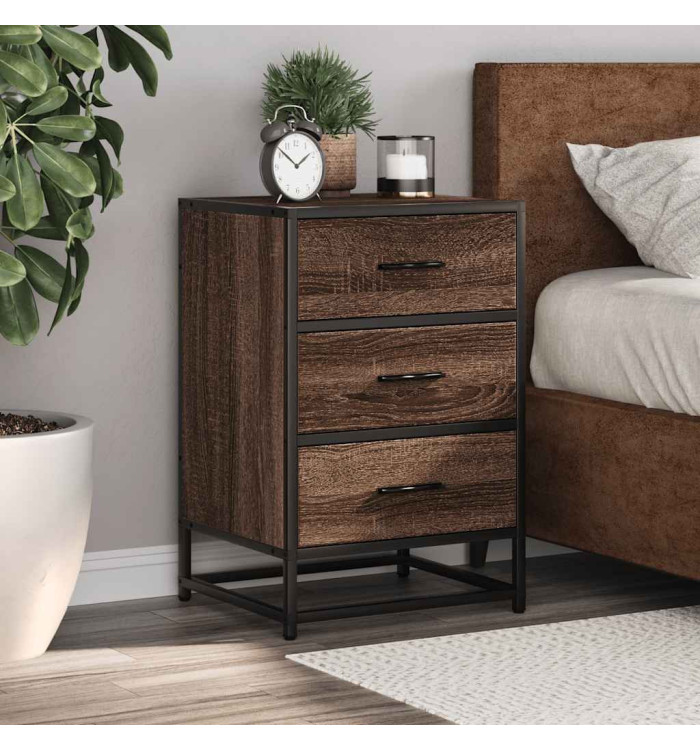 Table de chevet chêne marron 40x34,5x60cm bois ingénierie métal | Mobilier & Déco