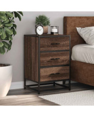 Table de chevet chêne marron 40x34,5x60cm bois ingénierie métal | Mobilier & Déco
