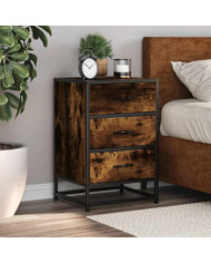 Table de chevet chêne fumé 40x34,5x60cm bois d'ingénierie métal | Mobilier & Déco