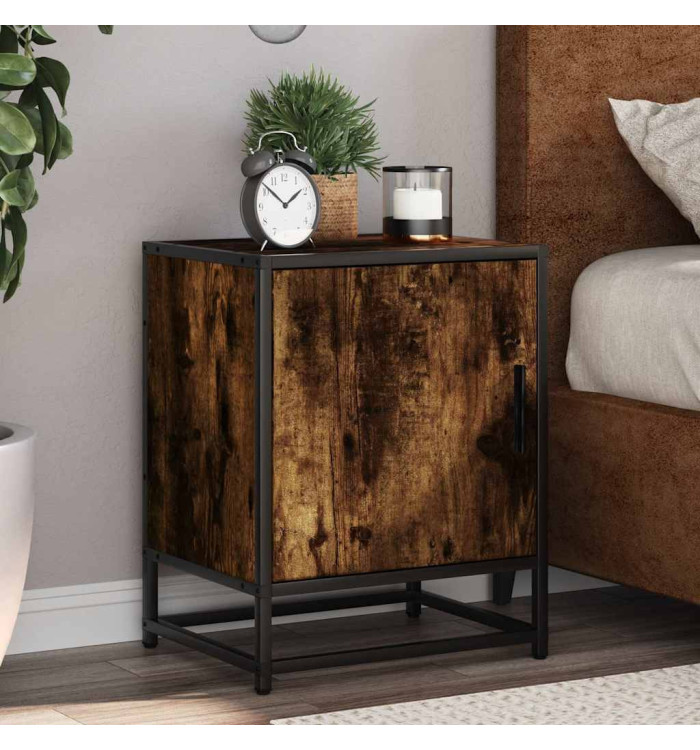 Tables de chevet 2 pcs chêne fumé bois d'ingénierie et métal | Mobilier & Déco