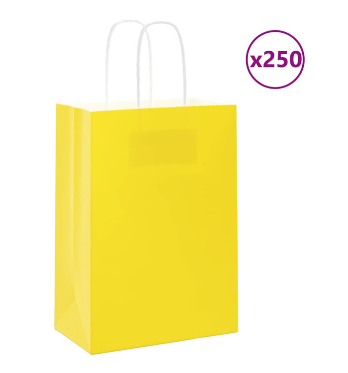 Sacs en papier 250 pcs avec poignées jaune 15x8x21 cm | Mobilier & Déco