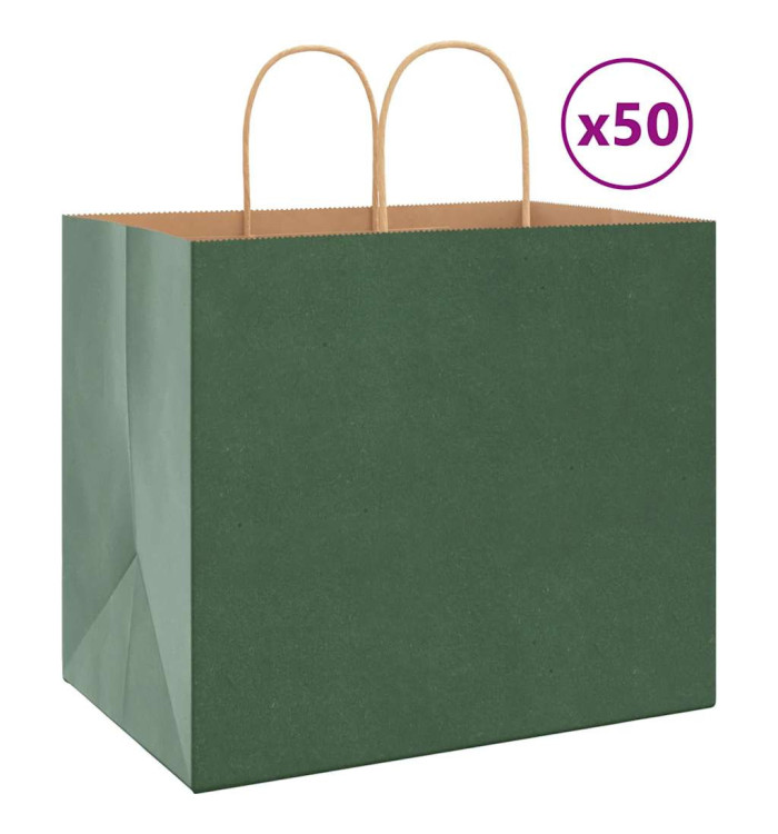 Sacs en papier 50 pcs avec poignées vert 32x22x28 cm | Mobilier & Déco