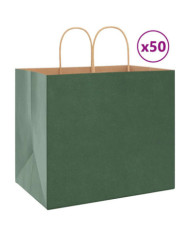 Sacs en papier 50 pcs avec poignées vert 32x22x28 cm | Mobilier & Déco