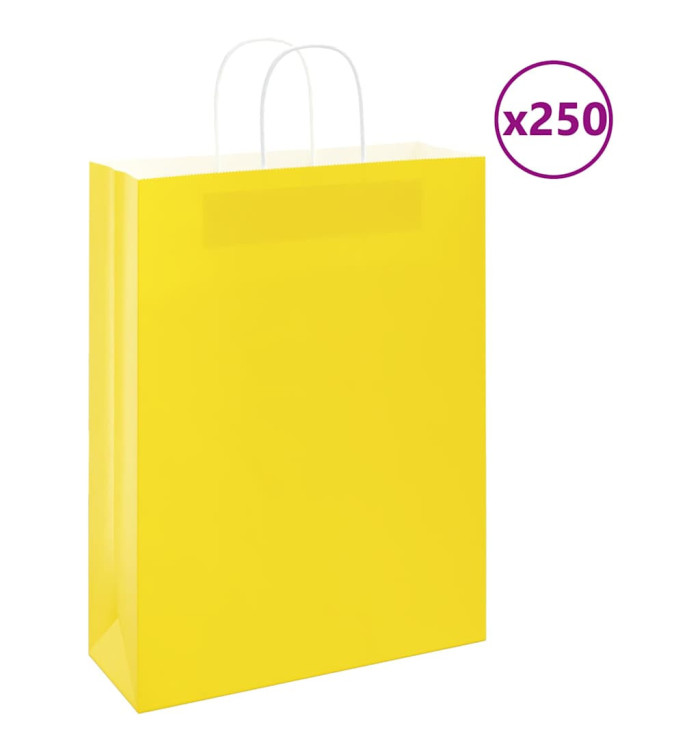 Sacs en papier 250 pcs avec poignées jaune 32x12x42 cm | Mobilier & Déco