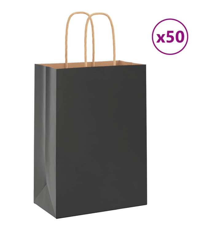 Sacs en papier 50 pcs avec poignées noir 15x8x21 cm | Mobilier & Déco