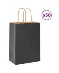 Sacs en papier 50 pcs avec poignées noir 15x8x21 cm | Mobilier & Déco