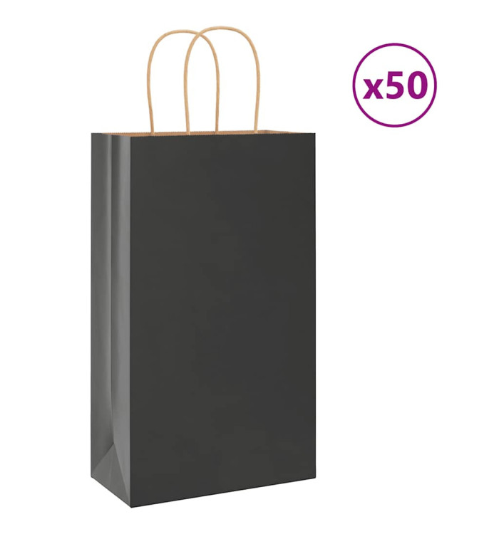 Sacs en papier 50 pcs avec poignées noir 21x11x36 cm | Mobilier & Déco