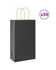 Sacs en papier 50 pcs avec poignées noir 21x11x36 cm | Mobilier & Déco