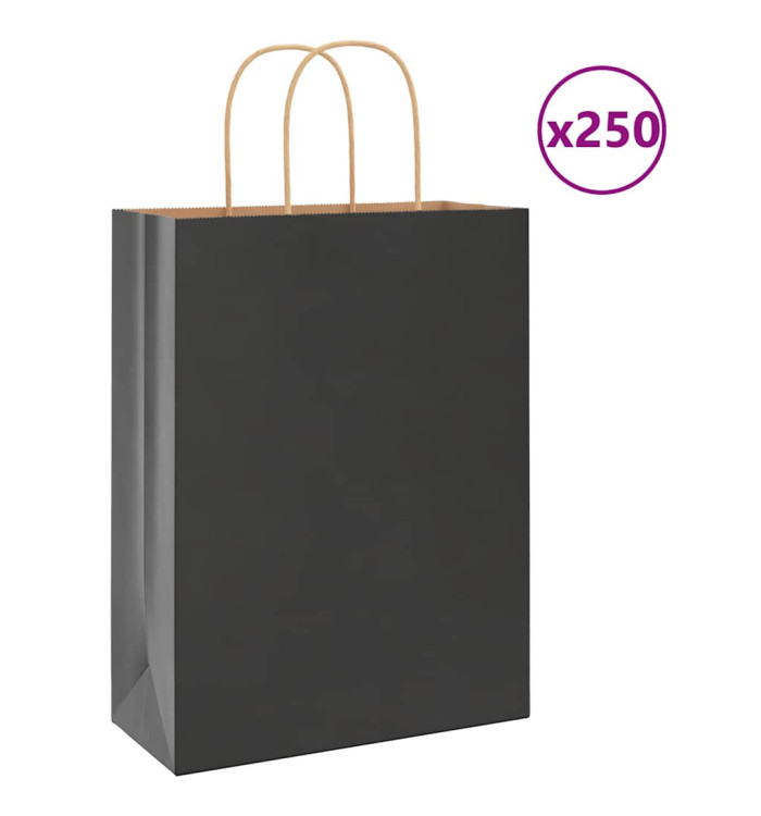 Sacs en papier 250 pcs avec poignées noir 26x12x35 cm | Mobilier & Déco