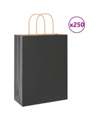 Sacs en papier 250 pcs avec poignées noir 26x12x35 cm | Mobilier & Déco