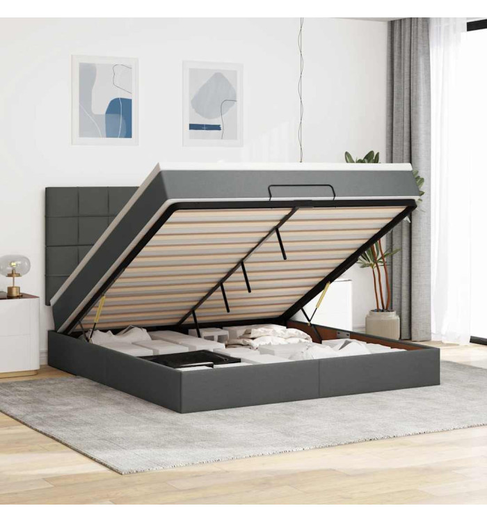  Cadre de lit ottoman avec matelas gris foncé 180x200 cm tissu | Mobilier & Déco
