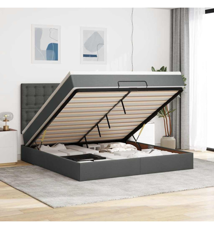  Cadre de lit ottoman avec matelas gris foncé 180x200 cm tissu | Mobilier & Déco