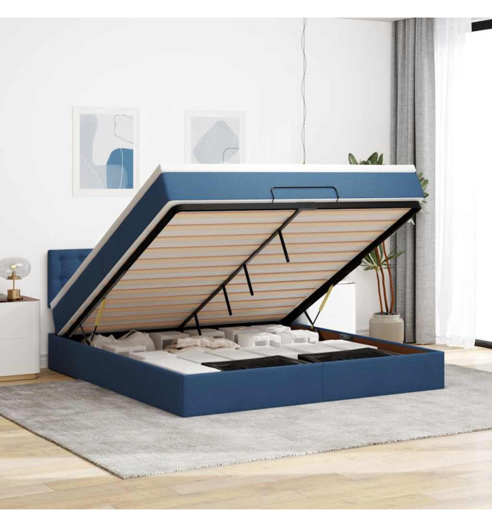  Cadre de lit ottoman avec matelas bleu 180x200 cm tissu | Mobilier & Déco