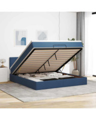  Cadre de lit ottoman avec matelas bleu 180x200 cm tissu | Mobilier & Déco
