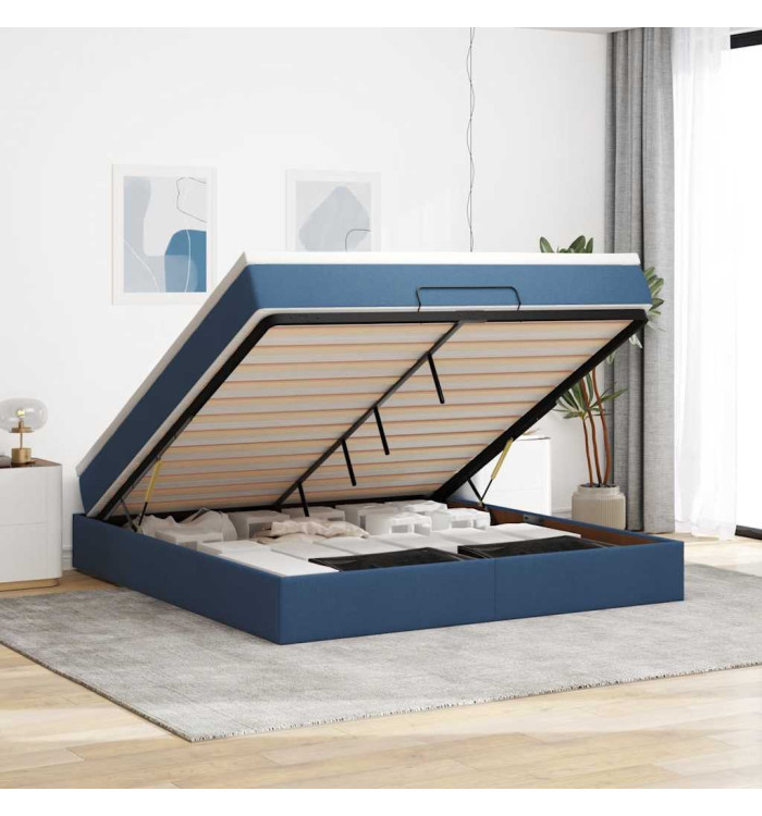  Cadre de lit ottoman avec matelas bleu 180x200 cm tissu | Mobilier & Déco