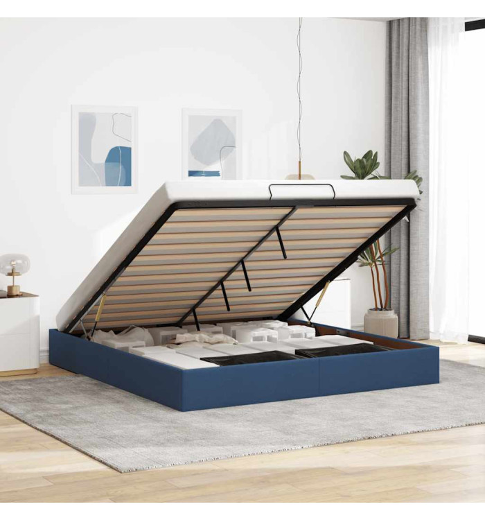  Cadre de lit ottoman sans matelas bleu 180x200 cm tissu | Mobilier & Déco