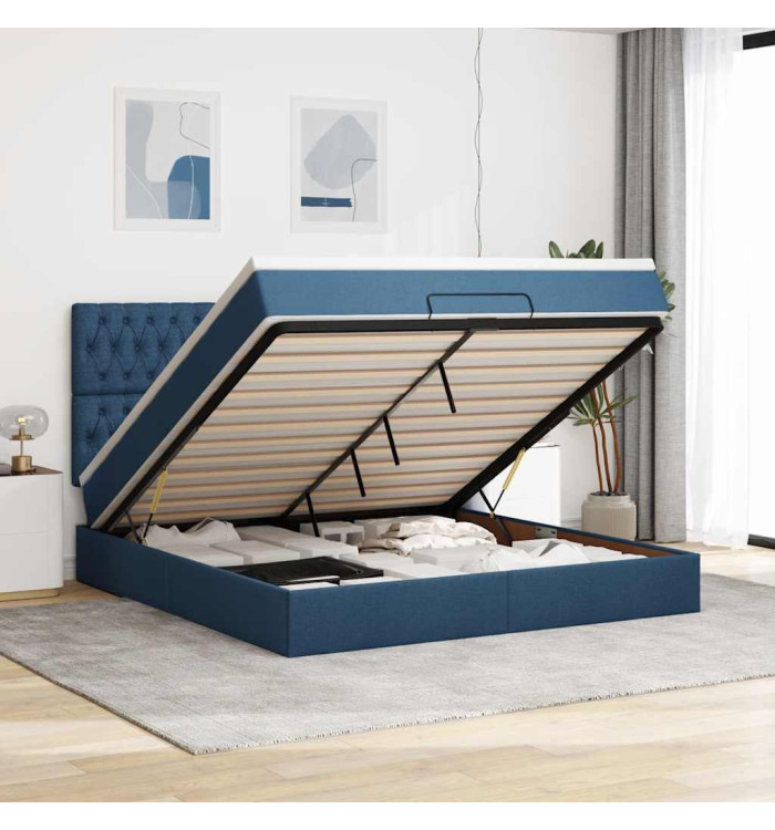 Cadre de lit ottoman avec matelas bleu 180x200 cm tissu | Mobilier & Déco