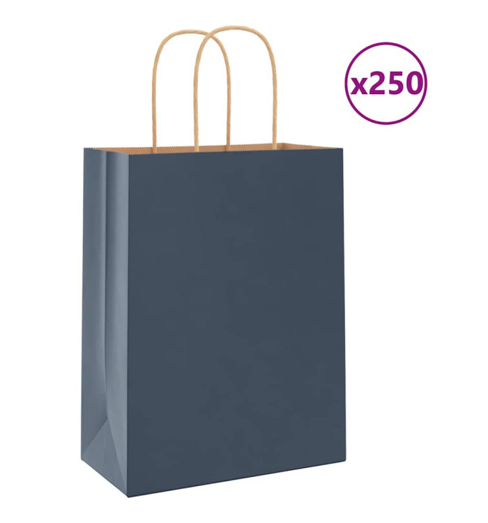 Sacs en papier 250 pcs avec poignées bleu 21x11x28 cm | Mobilier & Déco