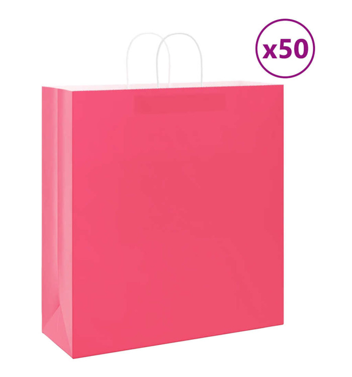 Sacs en papier 50 pcs avec poignées rose 45x17x48 cm | Mobilier & Déco