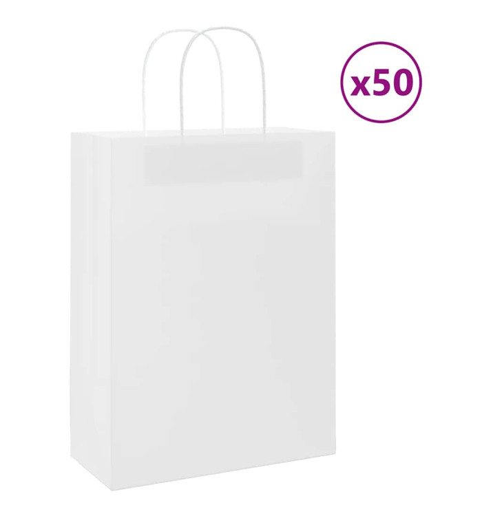Sacs en papier 50 pcs avec poignées blanc 26x12x35 cm | Mobilier & Déco